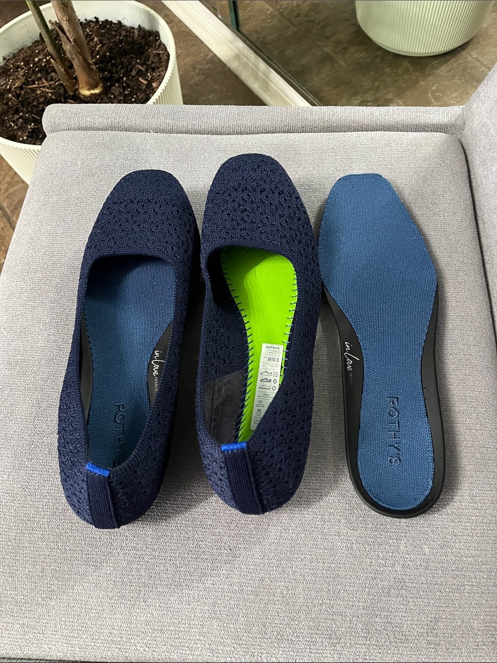 Rothy's Navy Knit Slip-On Flats with Blue Insoles 10.5